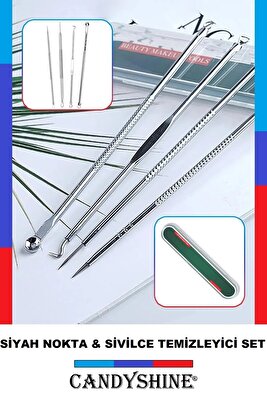 Hijyenik Kutulu Paslanmaz Çelik Sivilce Akne Siyah Nokta Temizleme Komedon Aleti 4 Parça ürün fotoğrafı