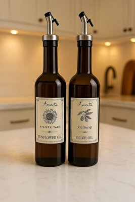 Amber 2'li 750 Ml Zeytinyağı Sıvıyağ Şişesi Yağdanlık Yağlık Cam Şişe Stand hediyedir.. ürün fotoğrafı