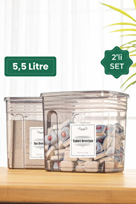 2'li Deterjan Etiketli 5,5 Litre Strip Mega Boy Deterjan Saklama Kutusu Antrasit ürün fotoğrafı