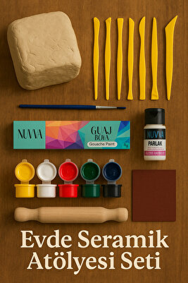 Seramik Hamuru Başlangıç Seti 10 Ebeşuar, 1000gr Beyaz Doğal Kil, Aile Anne Çocuk Atölye Etkinliği ürün fotoğrafı