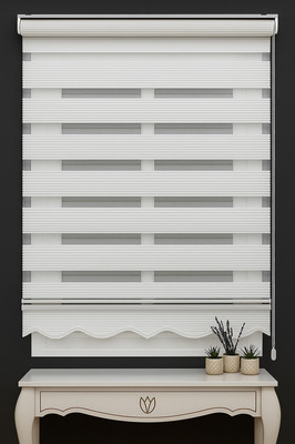 Geniş Pliseli Etek Dilimli Ekru Beyaz Zebra Stor Güneşlik Perde ürün fotoğrafı