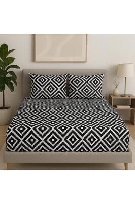 Life Çift Kişilik Lastikli Çarşaf+2 Adet Yastık Kılıfı Diagonalsiyahbeyaz Ecdia3 ürün fotoğrafı