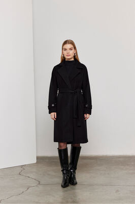 Kuşaklı Siyah Kaşe Kaban / Collection ürün fotoğrafı