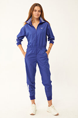 Kadın Gece Mavisi Paraşüt Kumaş Sırt Baskılı Cepli Tulum 1531 ürün fotoğrafı