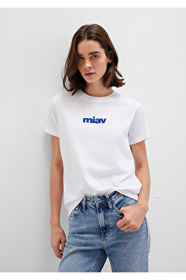 Miav Baskılı Beyaz Tişört Regular Fit / Normal Kesim 1610622-620 ürün fotoğrafı