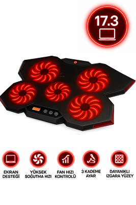 Fnc-5255b Gp5 E-sport Design 5 Fanlı Ledli Lcd Kontrol Panelli 15-17" Pro Standlı Notebook Soğutucu ürün fotoğrafı