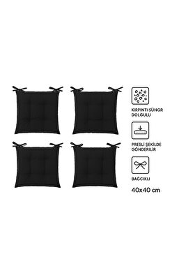 4'lü Pofidik Kare Sandalye Minderi 40 X 40 Cm Siyah ürün fotoğrafı