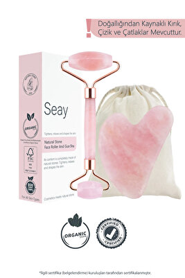 Pembe Kuvars Roller Ve Pembe Kalp Gua Sha Yüz Masaj Aleti Seti Keseli Değerli Doğal Taş Sertifikalı ürün fotoğrafı