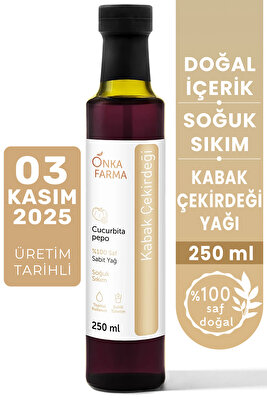 Onka Farma %100 Saf Kabak Çekirdeği Yağı - Soğuk Sıkım Kabak Çekirdeği Yağı - 250 ml ürün fotoğrafı