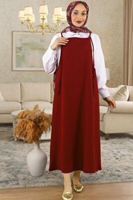 Kadın bordo ayarlanabilir ip askılı jile elbise ürün fotoğrafı