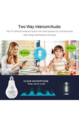 Bebek Çocuk İçin Ampul Kamera Gece Görüşlü Hareket Sensörlü 360 Derece Panoramik Ip Kamera Bebek ürün fotoğrafı