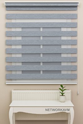 Ithal Bambu Açık Gri Bambu Stor Zebra Perde Eteği Düz(alüminyum Kasa Metal Ayak ) ürün fotoğrafı