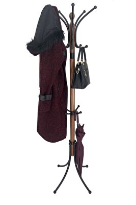 Portmanto Ayaklı Askılık - Ceviz - Boyalı Metal Yonca Model ürün fotoğrafı