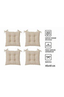 Bej 4'lü Kombin Pofudik Kare Sandalye Minderi 40 x 40 cm Açık Bej ürün fotoğrafı
