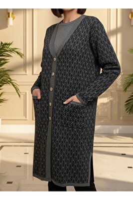 Triko Desenli Genç Anne Hırkası / Siyah&amp;amp;füme ürün fotoğrafı