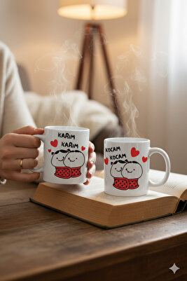 Sevgili Hediyesi Ikili Eşli Çift Yön Baskılı Kupa Bardak Kocam Kocam & Karım Karım ürün fotoğrafı