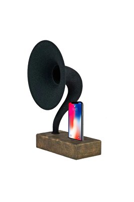 Akustik Gramofon Eskitme Gold Ahşap Gövde / Siyah Metal Başlık ürün fotoğrafı