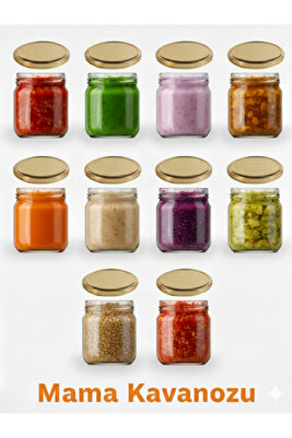 10'lu Cam Kavanoz 210 Cc Kapaklı - Beyaz/gold Kapak - Mama Bebek Tp00430 ürün fotoğrafı