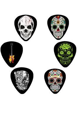 Gitar Pena 6 Adet Kuru Kafa Gitar Skull Baskılı Gitar Penası ürün fotoğrafı