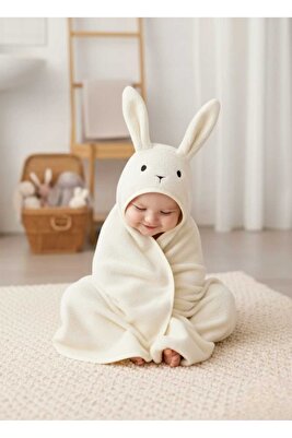 %100 pamuklu Yumuşacık kız-erkek Yenidoğan-bebek Banyo Havlu Kundak krem/Tavşan ürün fotoğrafı