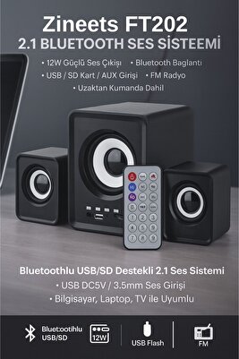 Bluetooth Hoparlör 3.5mm Jack Kablolu Bilgisayar Hoparlörü Müzik 2 1 Ses Sistemi Radyolu Usb Speaker ürün fotoğrafı