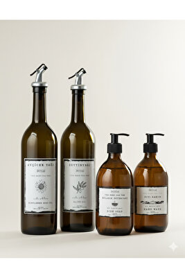 4 Lü Amber Cam Şise 2 Li Zeytinyagı Ayçicek Yağı 2 Li Sıvi Sabun Bulasık Deterjanı Şişesi ürün fotoğrafı