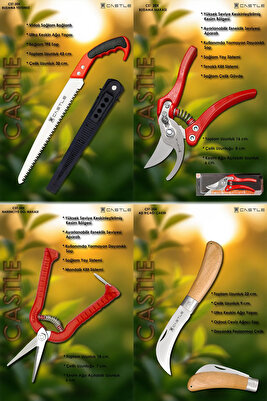 Castle Cst-20x Budama Makası Budama Testeresi Gül Dal Budama Ve Aşı Çakısı 4 Lü Set ürün fotoğrafı