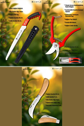 Castle Cst-18x Budama Makası Budama Testeresi Ve Aşı Çakısı Bıçağı Bahçe Seti 3 Lü Set ürün fotoğrafı