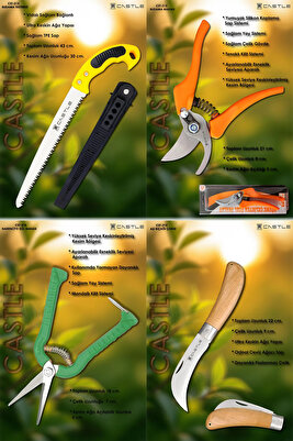 Castle Cst-21x Budama Makası Budama Testeresi Gül Dal Budama Ve Aşı Çakısı Bıçağı 4 Lü Set ürün fotoğrafı