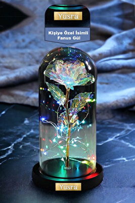 Kişiye Özel Fanus Içerisinde Dekoratif Rgb Peri Led Işıklı Solmayan Sonsuzluk Gülü Galaxy Lamba ürün fotoğrafı