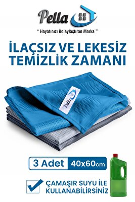 Classic 3'lü Mikrofiber Temizlik Bezi, Cam, Mutfak, Çamaşır Suyuna Dayanıklı 40x60Cm ürün fotoğrafı