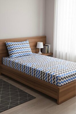 Life Tek Kişilik Lastikli Çarşaf+1 Adet Yastık Kılıfı Mavi Gri Eavizikzak07 ürün fotoğrafı