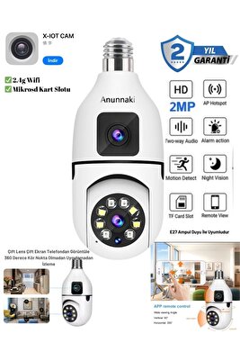 Çift Lens Ip Ampul Kamera Hareketli Gece Görüş Ses Kayıtlı Wi-Fi Güvenlik Kamerası ürün fotoğrafı