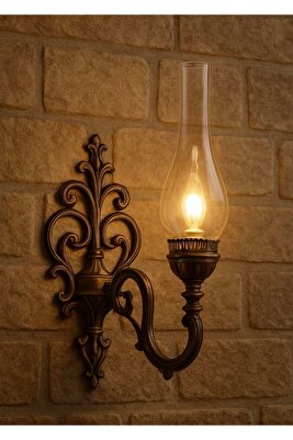 Eskitme Gaz Lambası Aplik | Dekoratif ve Otantik Duvar Apliği Lamba | Ampul Hediyeli 💡 ürün fotoğrafı
