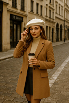 Fransız Ressam Yün Keçe Bere Ekru ürün fotoğrafı