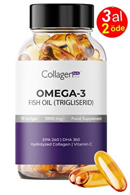 Omega-3 Premium Fish Oil 90 Softgel X 1000mg, Balık Yağı, Hidrolize Kolajen & C Vitamini ürün fotoğrafı