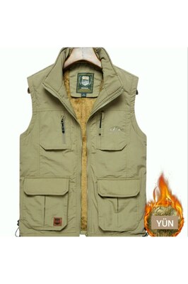 Yelek Outdoor Dar Kalıp Olduğundan Bir Beden Büyük Isteyiniz Dört Mevsim Çok Cepli Hızlı Kuruyan Bej ürün fotoğrafı