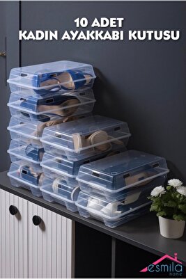 10 Adet Kadın Ayakkabı Kutusu Şeffaf Düzenleyici Organizer Dolap Ayakkabı Düzenleyici ürün fotoğrafı