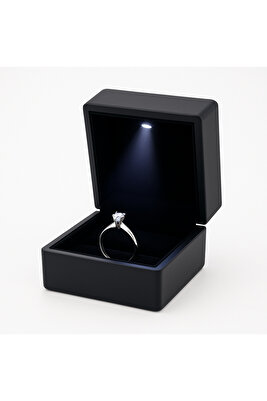 LED Işıklı Siyah Tektaş Yüzük Kutusu – Işıklı Premium Sunum Kutusu Sadece Kutu ürün fotoğrafı