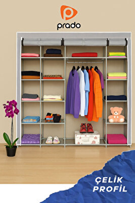 Stark Xtra Çift Yandan Raflı Çelik Profilli Bez Dolap Gri ürün fotoğrafı