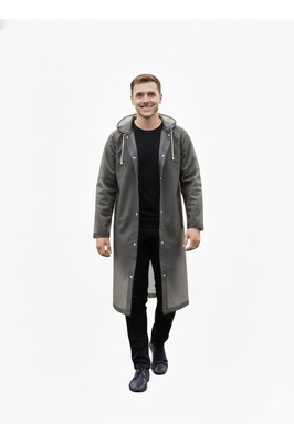 Unisex Gri Eva Kumaş Su Rüzgar Geçirmez Yağmurluk ürün fotoğrafı