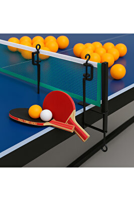 Masa Tenis Seti Pinpon Seti 2 Raket 3 Top File Takma Aparatları+ 6 Adet Pinpon Maç Topu ürün fotoğrafı