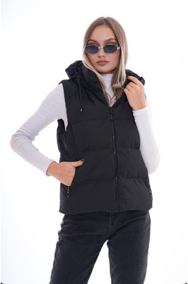 Kadın Siyah Kapüşonlu Oversize Boyfriend Şişme Yelek ürün fotoğrafı