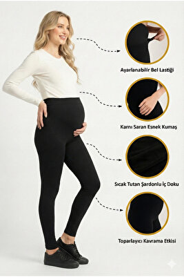 Termal Şardonlu Sıcak Tutan Esnek Beli Ayarlanabilir Kışlık Hamile Tayt ürün fotoğrafı