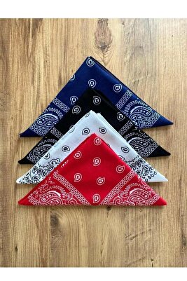4 Adet Etnik Desenli Bandana - Siyah Beyaz Kırmızı Lacivert 50 * 50 dij.baskı ürün fotoğrafı