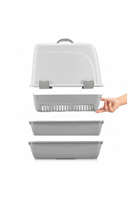 Elekli Kapalı Kedi Tuvaleti Xl Boy 40x37,5x50 Cm ( Kürek Hediyeli) ürün fotoğrafı