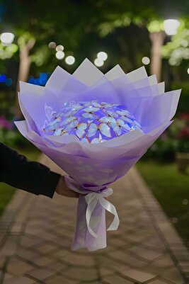 Led Işıklı Mor Kelebek Buketi Sevgiliye Hediye Doğum Anneler Günü Yapay Çiçek Solmayan Anneye ürün fotoğrafı