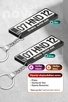 Kişiye Özel Pleksi Beyaz Plaka Plakalı Anahtarlık Araba Süsü Yılbaşı Hediyesi - Çift Taraflı ürün fotoğrafı