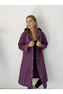 Unisex Mor Eva Kumaş Su Rüzgar Geçirmez Yağmurluk ürün fotoğrafı