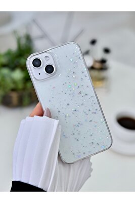 Apple Iphone 13 14 ve 15 Uyumlu Şeffaf Simli Epoksili Telefon Kılıfı ürün fotoğrafı